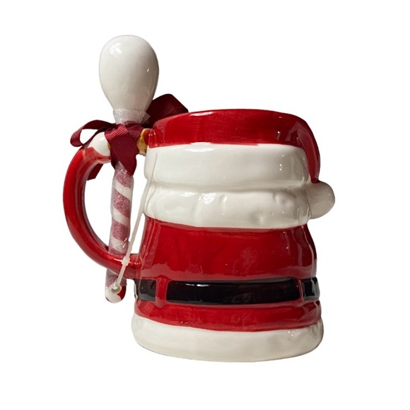 New Holiday Time 100% Earthenware Santa Claus & Stirring Spoon Mug Set - Picture 4 of 11